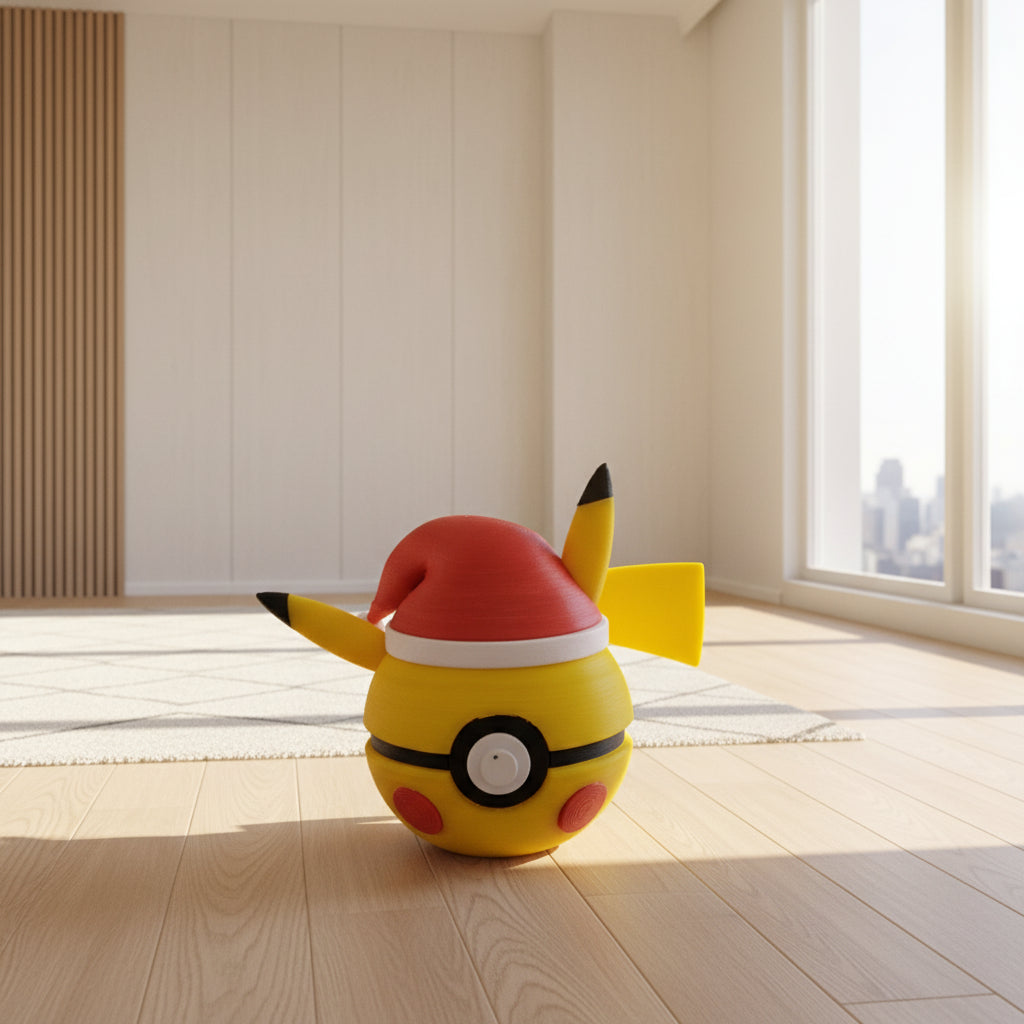 Pokéball Pikachu Noël – Figurine Pokémon imprimée en 3D | Cadeau Geek Noël | Objet de collection Pokémon | Fait main Fillament Wonders