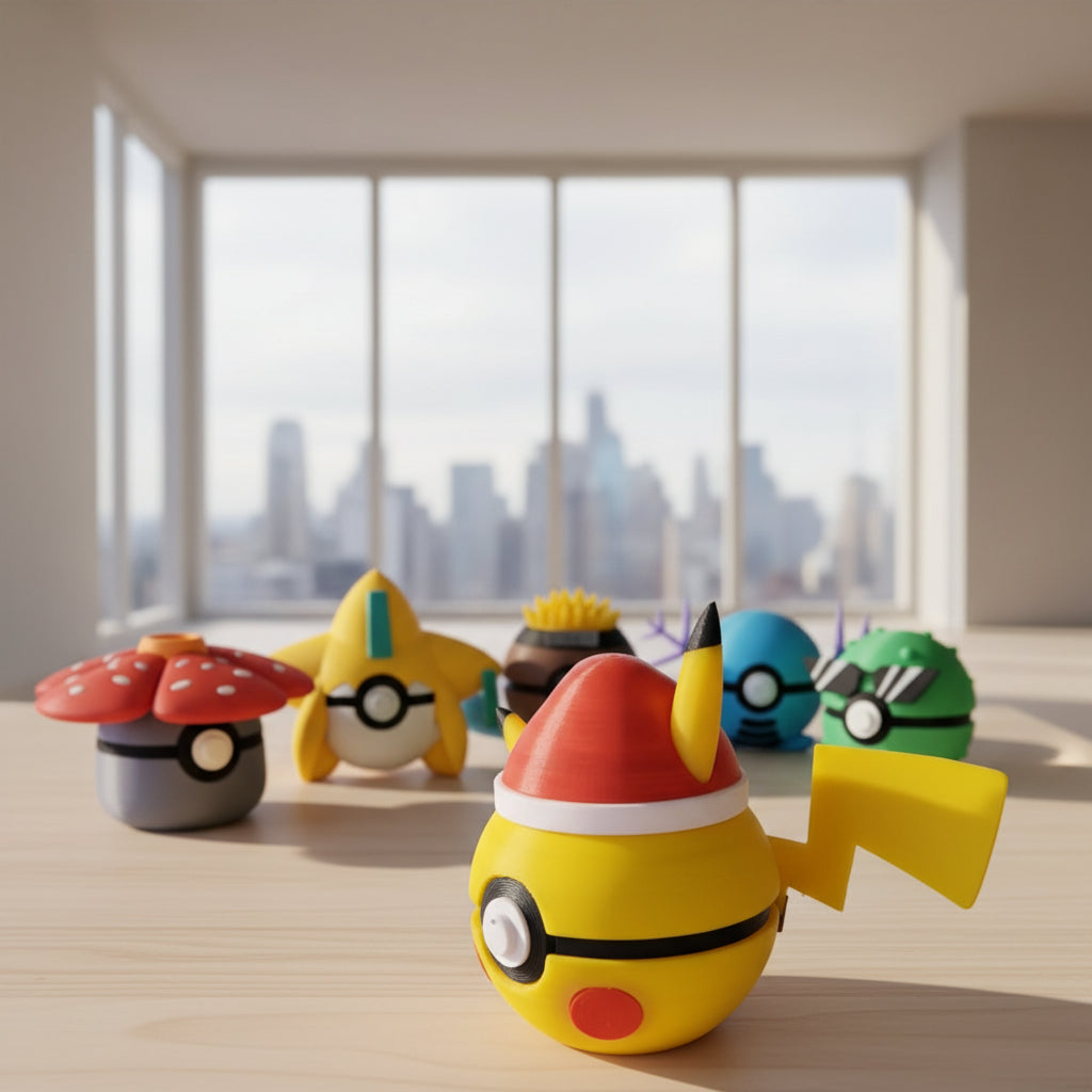 Pokéball Pikachu Noël – Figurine Pokémon imprimée en 3D | Cadeau Geek Noël | Objet de collection Pokémon | Fait main Fillament Wonders