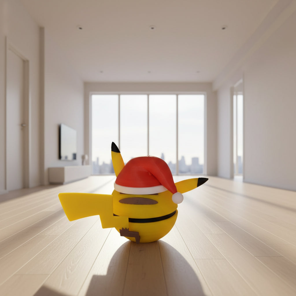 Pokéball Pikachu Noël – Figurine Pokémon imprimée en 3D | Cadeau Geek Noël | Objet de collection Pokémon | Fait main Fillament Wonders